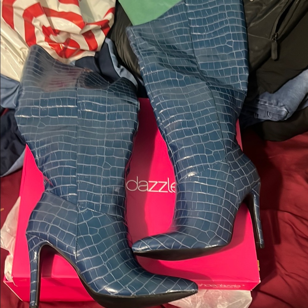 Women's Blue Croc-Embossed Boots